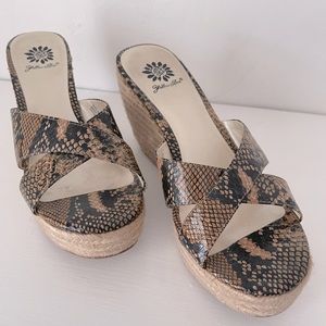 Yellow Box Anita Snake Print Wicker Wedges